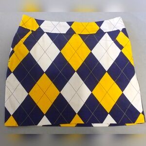 Loudmouth Ladies golf skort preppy Yellow and Blue Argyle